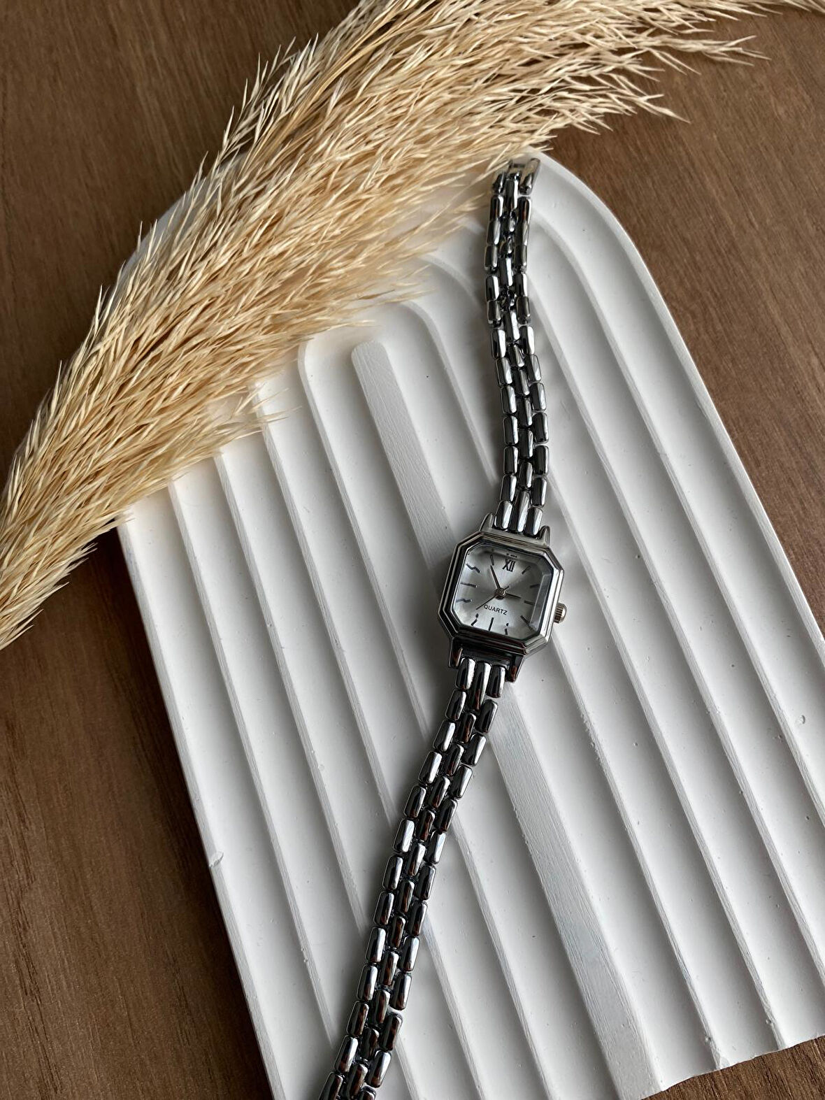 Bs stıll Minimal Vintage Retro Boncuk Taşlı Model Gümüş