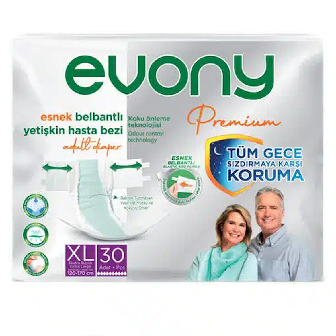 Evony Premium Esnek Bel Bantlı Yetişkin Hasta Bezi XLarge 30’lu Paket