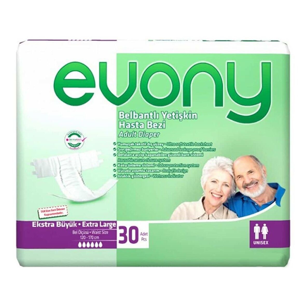 Evony Bel Bantlı Yetişkin Hasta Bezi XLarge 30'lu Paket