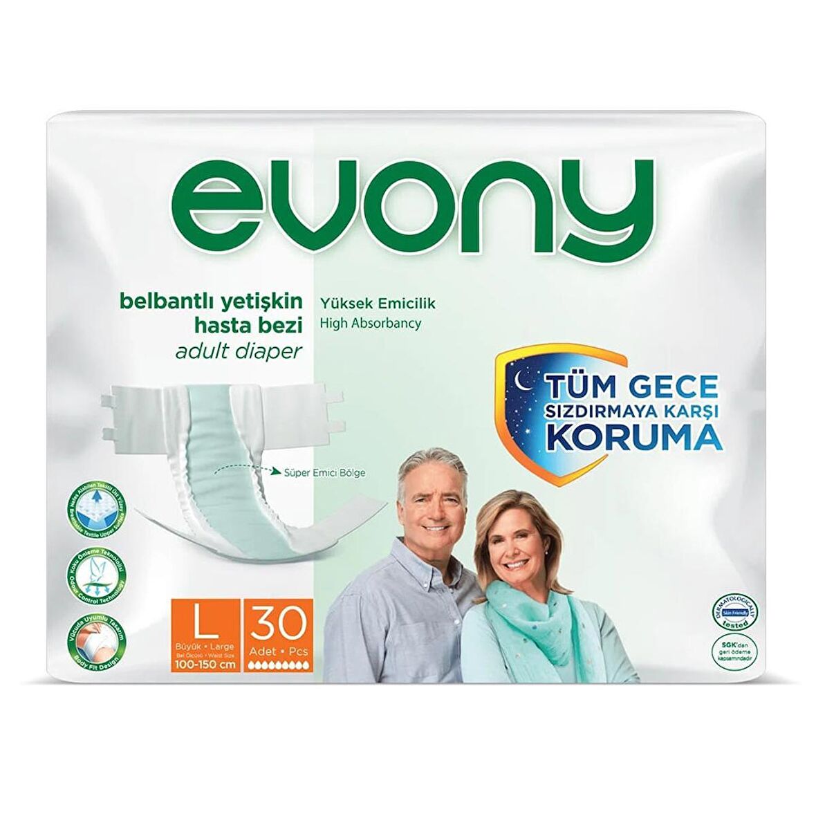 Evony Bel Bantlı Yetişkin Hasta Bezi Large 30'lu 8 Paket 240 Adet