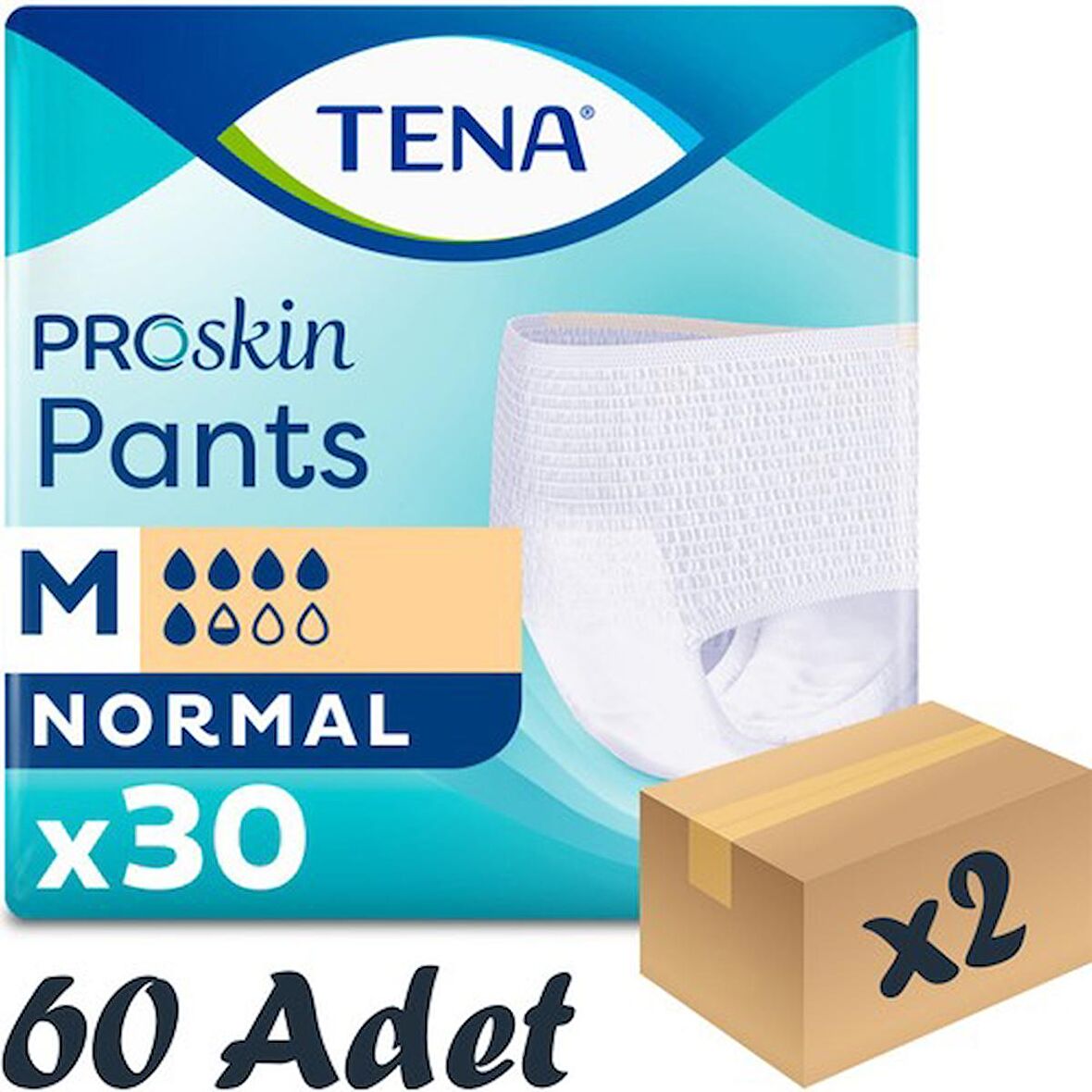 Tena Proskin Pants Normal Emici Külot, Orta Boy (M), 5.5 Damla, 30'Lu 2 Paket 60 Adet