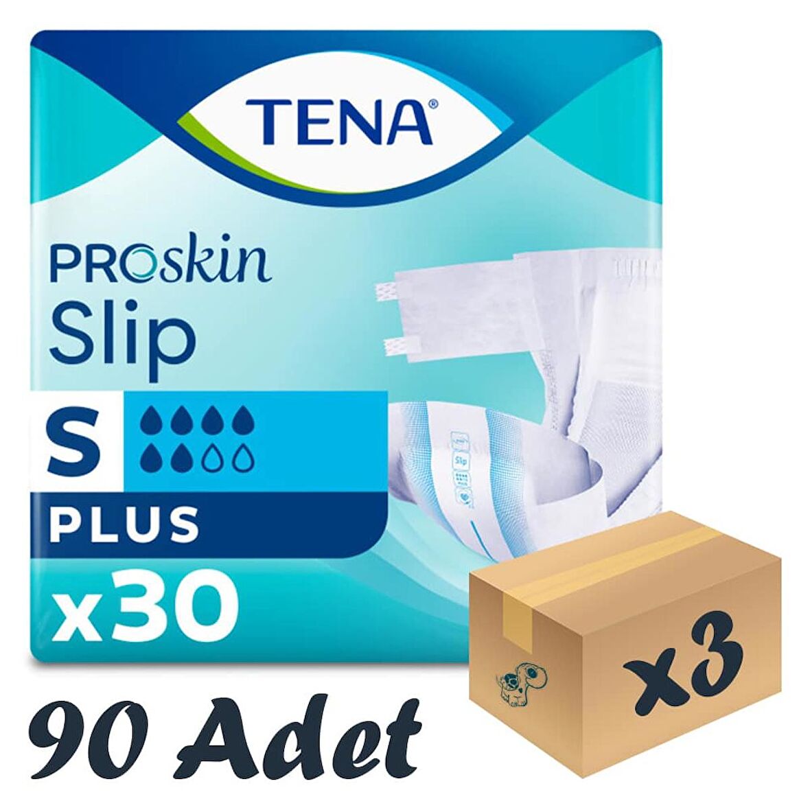 TENA ProSkin Slip Plus Bel Bantlı Hasta Bezi, Küçük Boy (S), 6 Damla, 30'lu 3 Paket 90 Adet