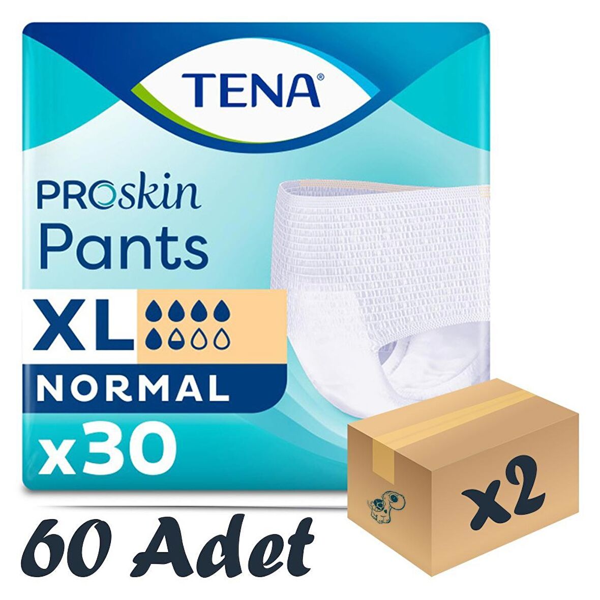 TENA ProSkin Pants Normal Emici Külot, En Büyük Boy (XL), 5.5 Damla, 30’lu 2 Paket 60 Adet