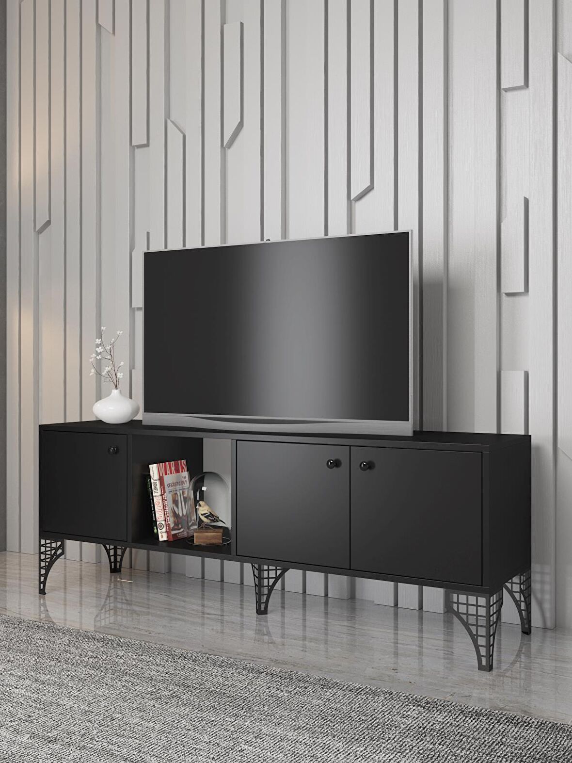 Wood'n Love Hira 160 Cm Metal Ayaklı Tv Ünitesi - Siyah / Siyah