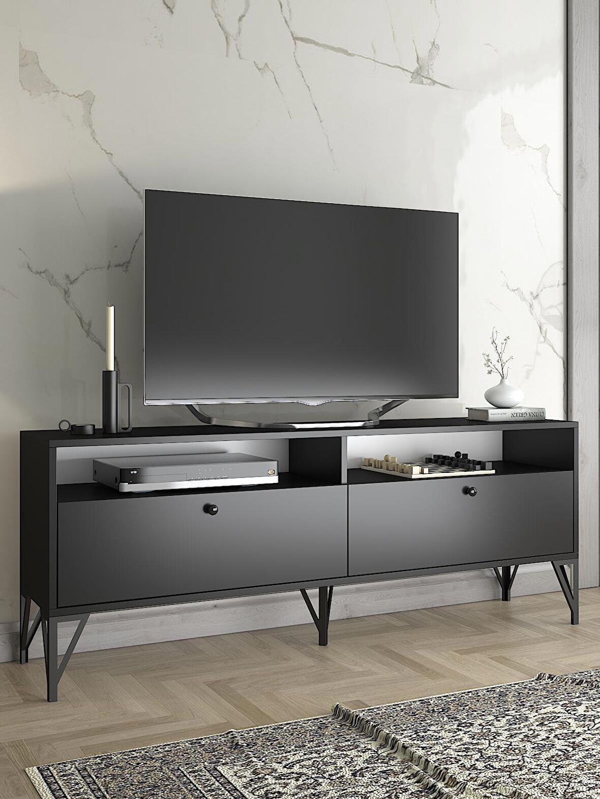 Wood'n Love Astreo 160 Cm Metal Ayaklı Tv Ünitesi - Siyah / Siyah