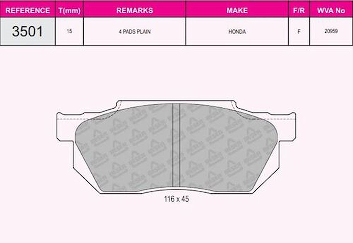 Beser 3501 Ön Fren Balatası Honda Cıvıc 88-91 Cr89-92 Accord 83-85 Prelude 86>