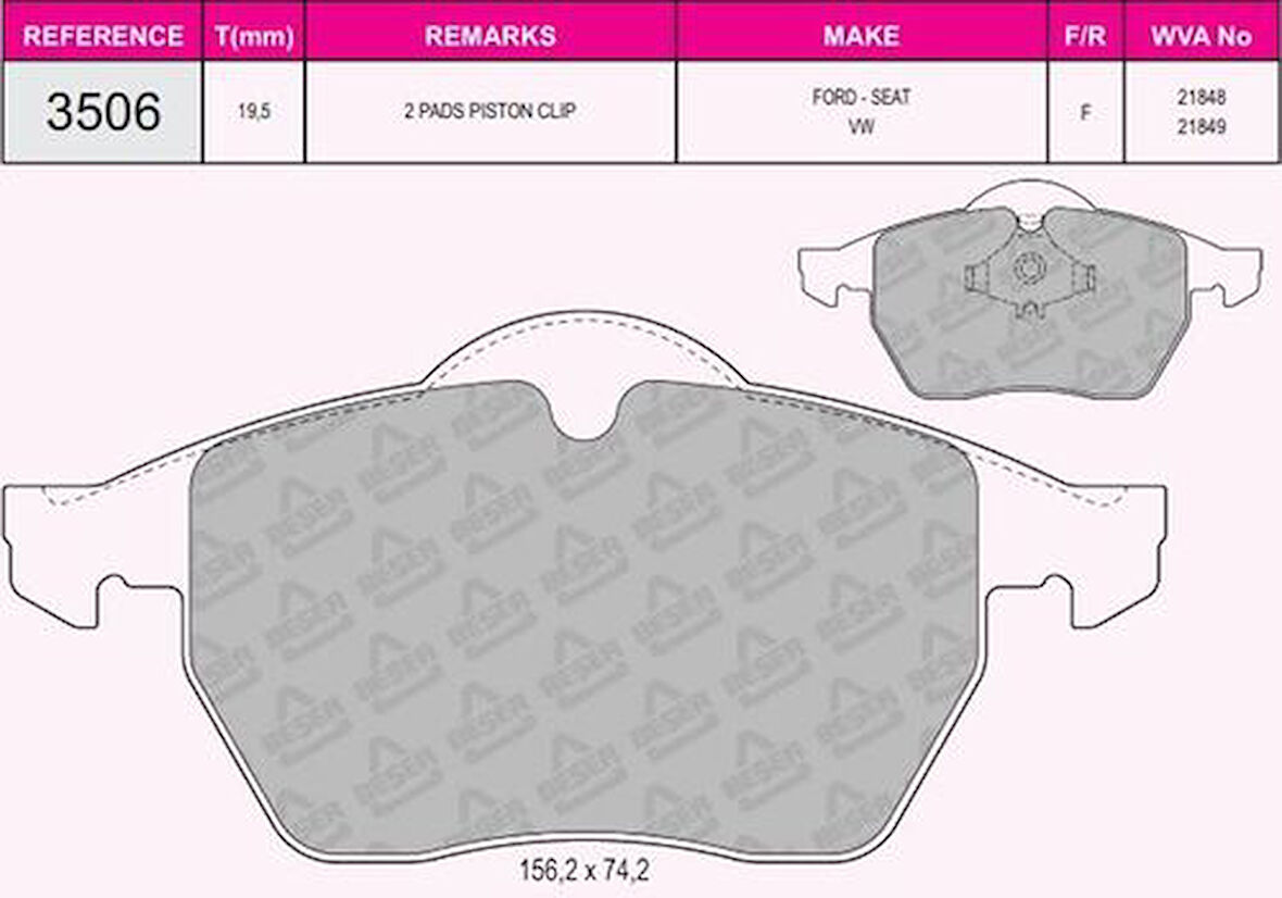 Beşer 3506 Ön Fren Balata Volkswagen A4 A6 TDI 1.8 1.9 2.6 A3 1.8I 95WX2K021A