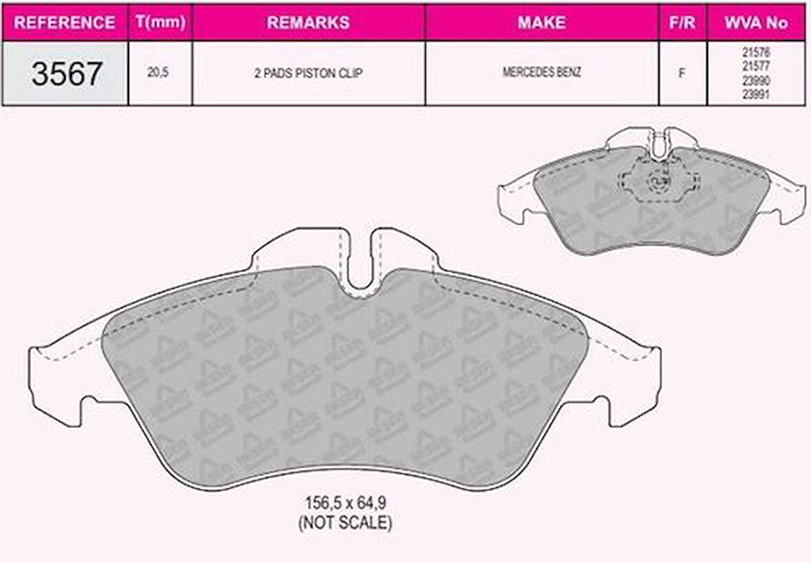 Beşer 3567 Fren Balatası Ön V-Class 638 2 97-03 Vito 638 97-03 Sprinter 97-06 Lt 28 35 96-05 A0024203920