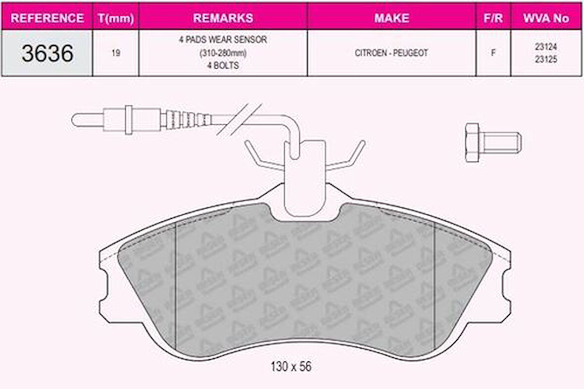 Beşer 3636 Ön Fren Balatası Partner P306 Cabriolet Sedan 1.8I 16V 2.0I Berlingo Xsara 1.8I.1.9D (- 03) Fişli 1611335080