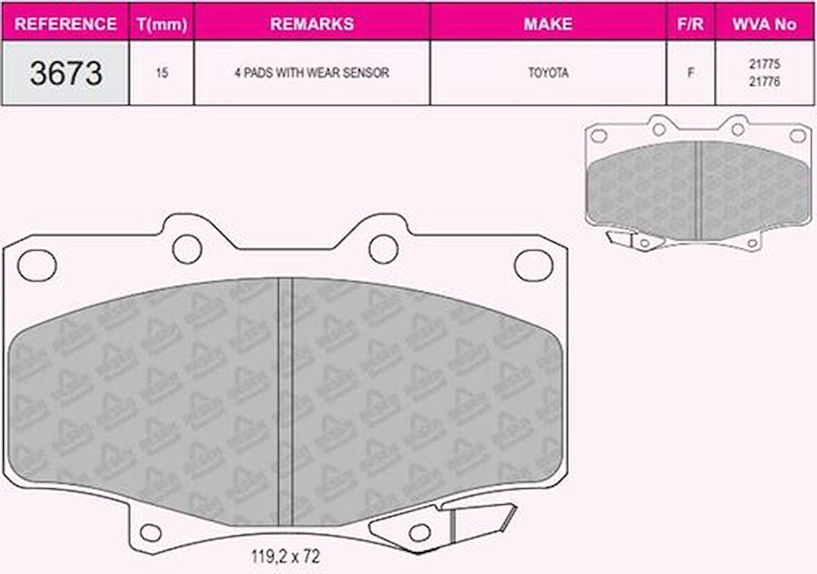 Beser 3673 Ön Fren Balatası Toyota Hıace 2.2 Land Cruıser 4.0 4.5 90-97 Runner 90>