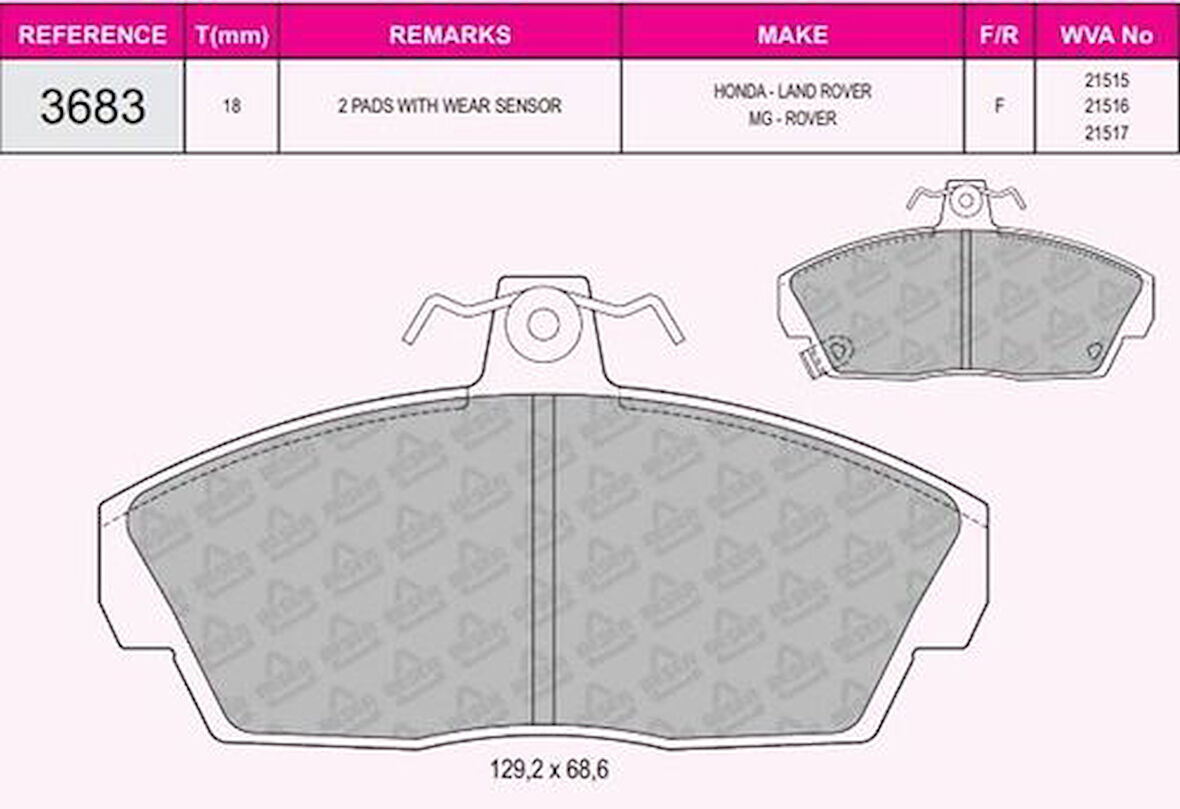 Beşer 3683 Fren Balatası Ön Honda Civic 2001-2006 Euro Civic 1996-1999 Rover 1996-2000 Tata Telcoline 45022SK3E00
