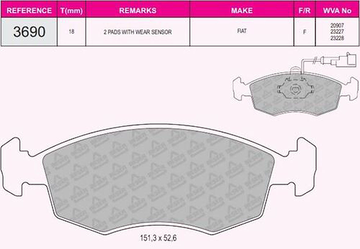 Beşer 3690 Ön Fren Balatası Doblo 00-Palio Weekend 1.2.1.6 16V.1.9D 02 01- 9948870