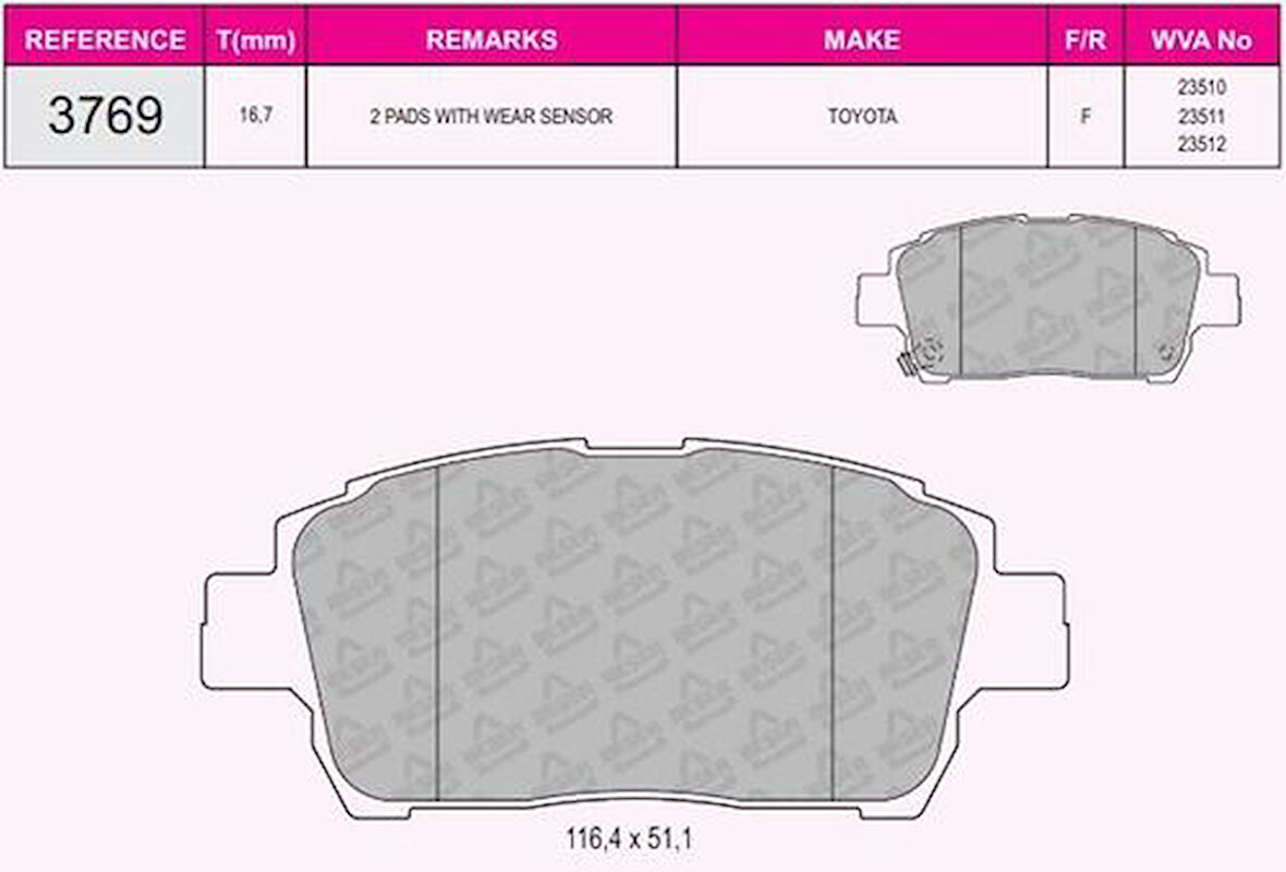Beşer 3769 Ön Fren Balatası Toyota Yaris 2002-2006 Corolla Verso VVT-I 2001- 044650W050