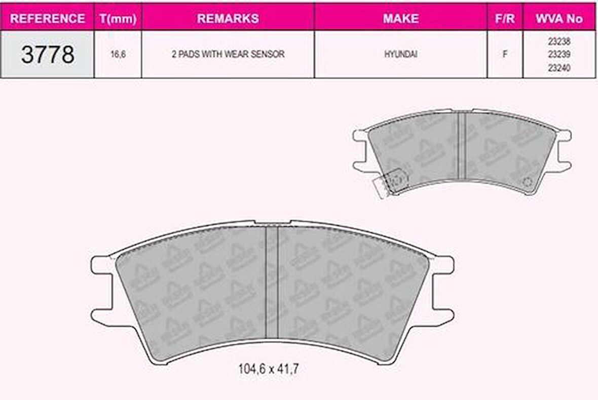 Beser 3778 Ön Fren Balatası Atos 98 01