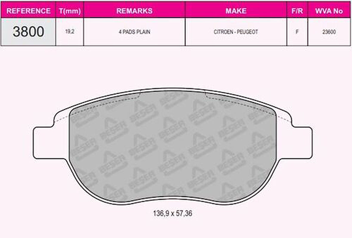 Beşer 3800 Ön Fren Balatası C3 II C4 Xsara P1007 207 P307 Doblo 2006- 1611140980