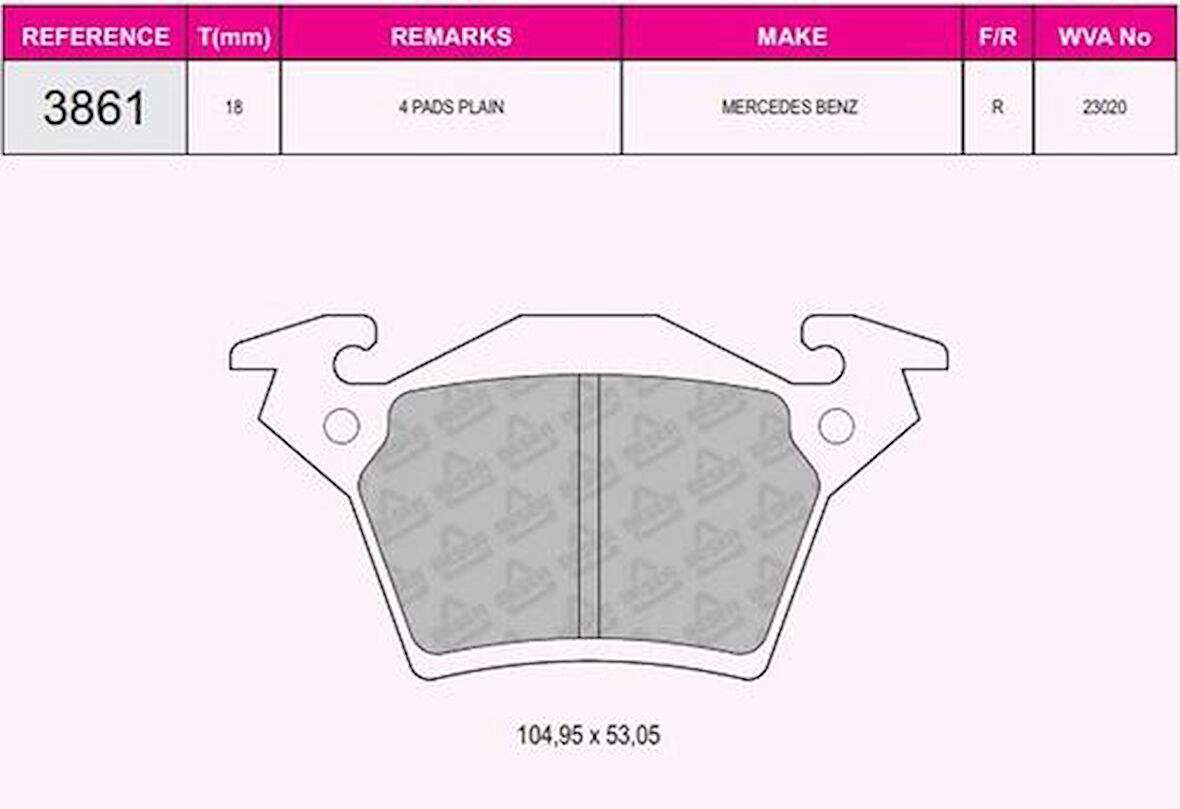 Beşer 3861 Fren Balatası Arka V-Class 638 2 96-03 Vito 638 96-02 A0034200220