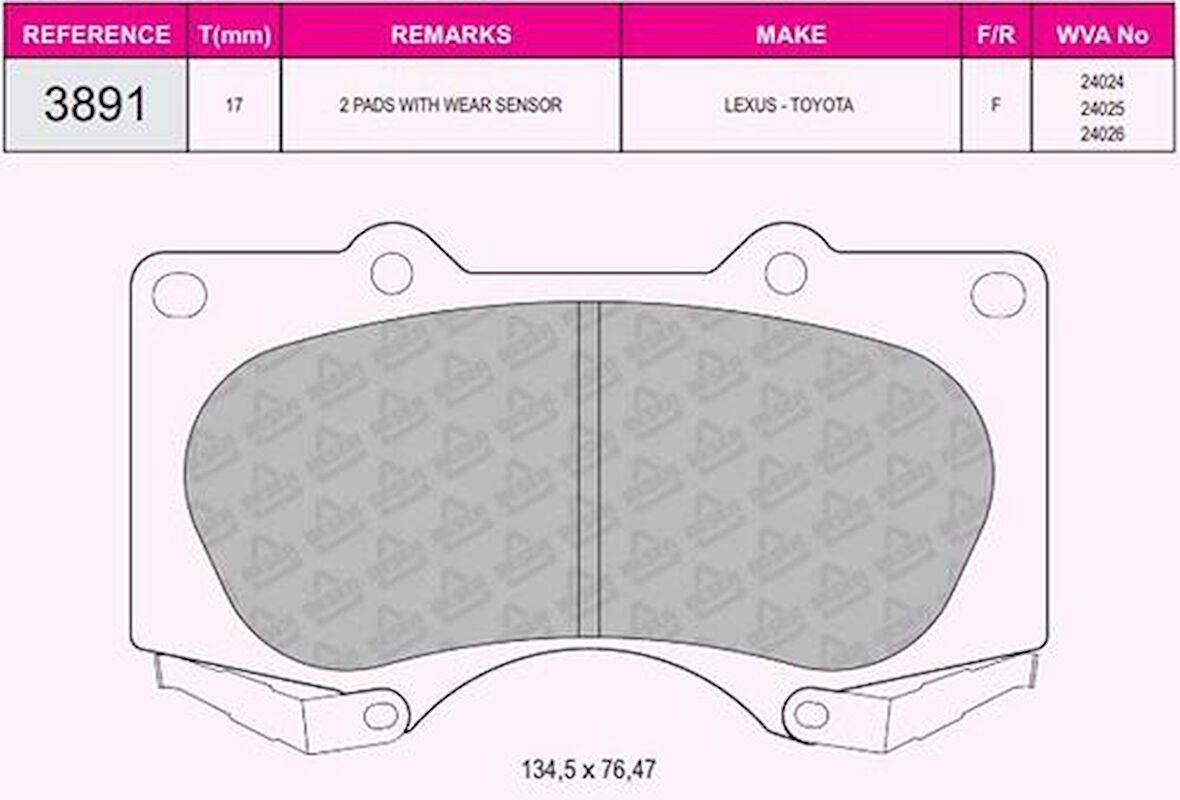 Beşer 3891 Ön Fren Balatası Toyota HiIux 2009-2012 Land Cruiser J12 03-Mitsubishi Pajero 2007-2011 0K2FA3328Z