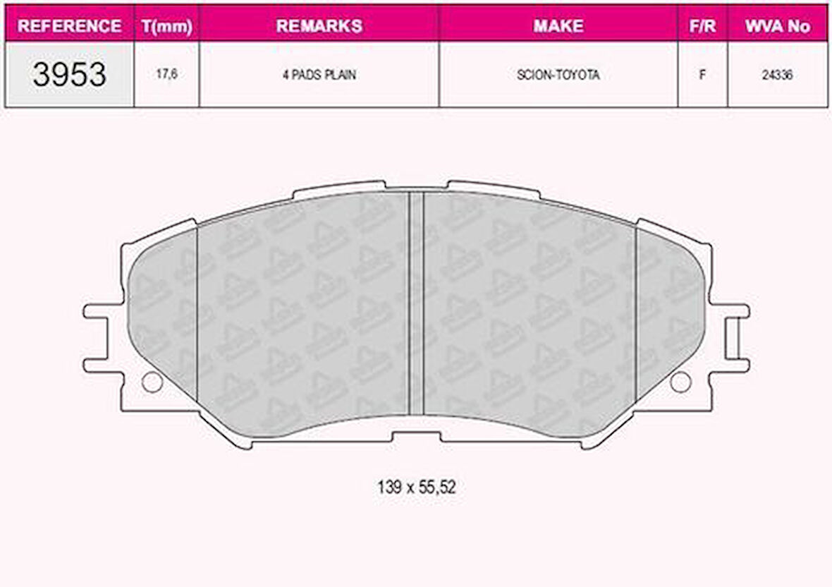 Beşer 3953 Fren Balatası Ön Toyota Corolla 07-12 Auris 07-12 Urban Cruiser 09-Trezia 10-RAV4 06- 0446502220
