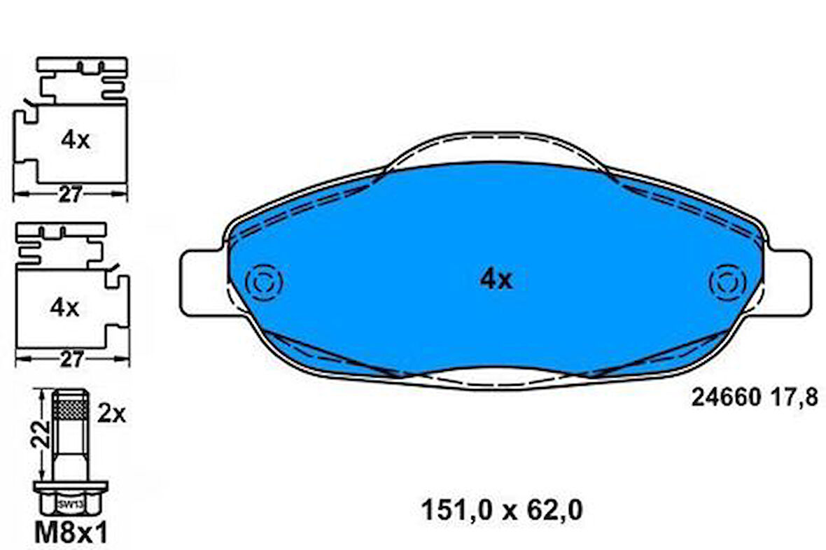 Beşer 3970 Ön Fren Balatası 308 3008 1.4 16V 1.6 16V 1.6HDI 09 07- 1609253080