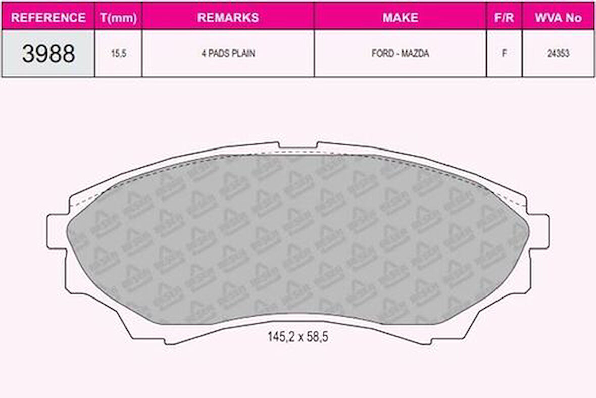 Beşer 3988 Ön Fren Balatası Mazda 4x4 B 2500 Ranger 02-06 2.5TD 3.0Td TAMT2K021RNG