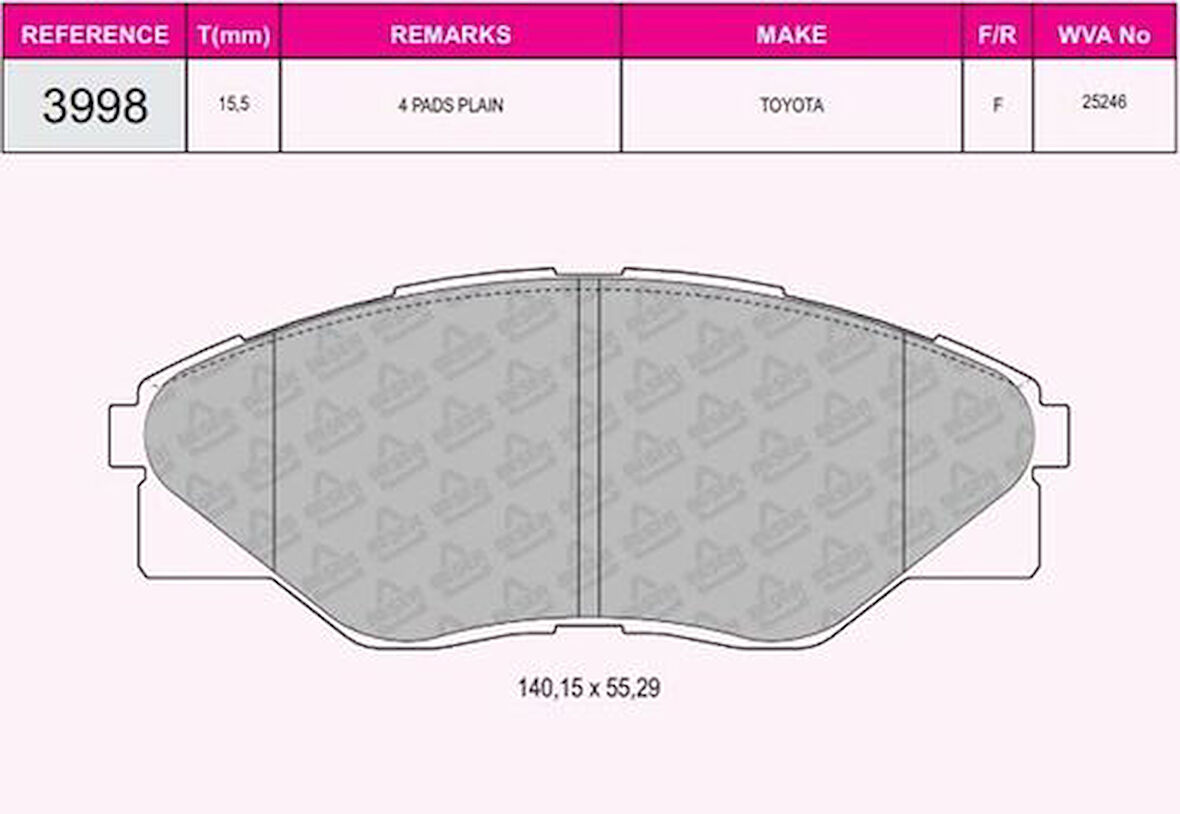 Beşer 3998 Ön Fren Balatası Toyota HiIux 2.7 05-4x1 044650K290