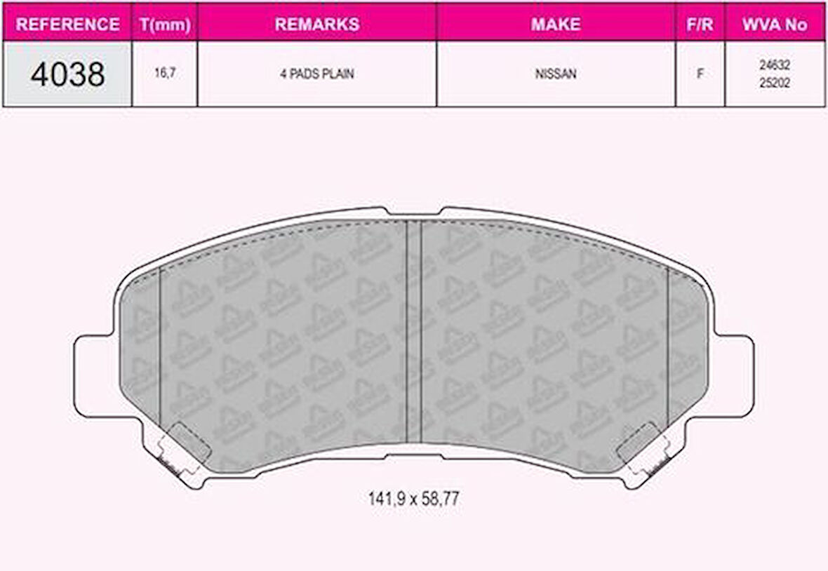 Beşer 4038 Ön Fren Balatası Nissan Qashqai 2007 2012 Trail 2008 2011 Renault Koleos 2.0 DCI 5581057L00