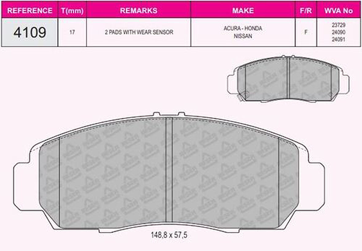 Beşer 4109 Disk Balata Ön 282mm Disk İçin 450225AA600