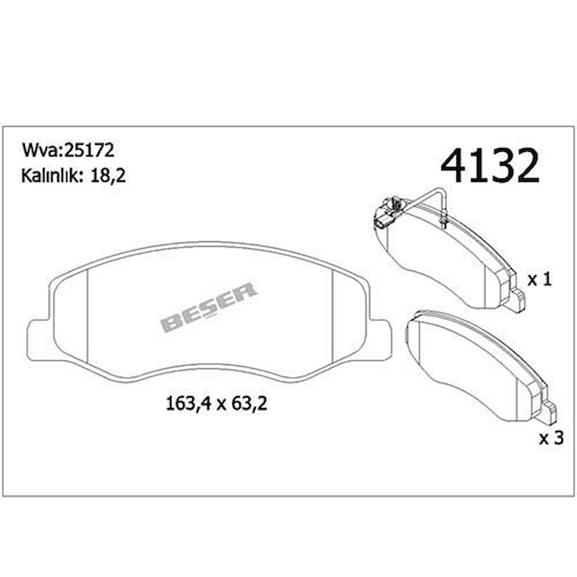 Beşer 4132 Arka Fren Balatası Master III Movano B 2.3CDTI 05 10-(Çift Teker) Karsan Jest 440600866R