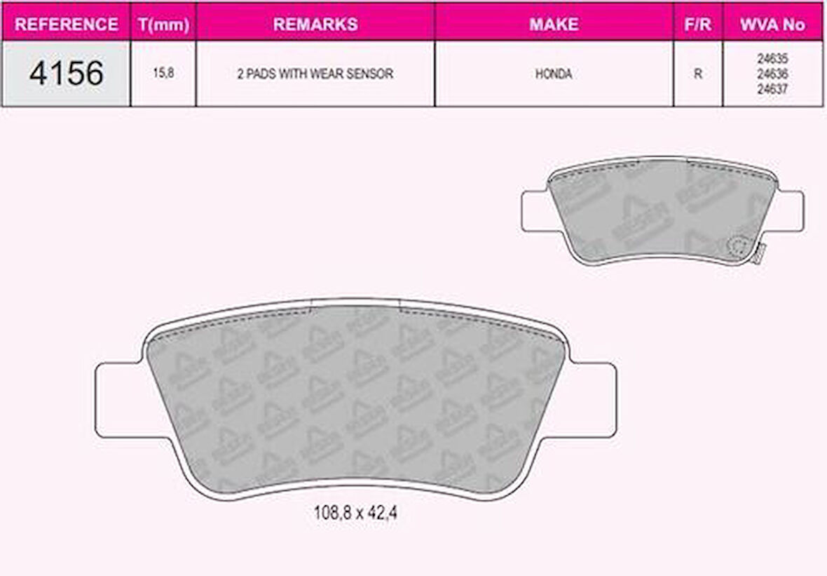 Beşer 4156 Arka Fren Balatası Honda CRV 2.0 VTEC 2007-2012 CRV 1.6 2012- 43022SWWG00