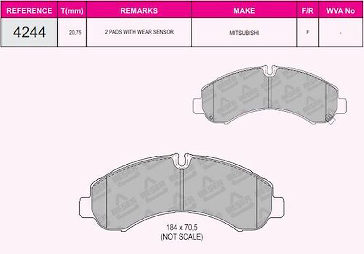 Beşer 4244 Ön Fren Disk Balata (5 Bijon) (4Lu) Mitsubishi Fuso Canter Euro 5 Tfa35 Tfb35 12- MK585782