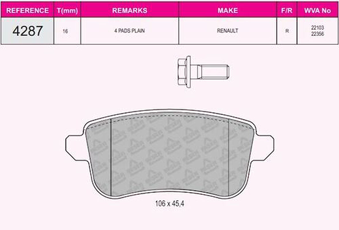 Beşer 4287 Fren Balatası Arka Megane IV 15-Megane III 08-Scenic III 08-Fluence 08-Otom El Fren Sistemlı 440603558A