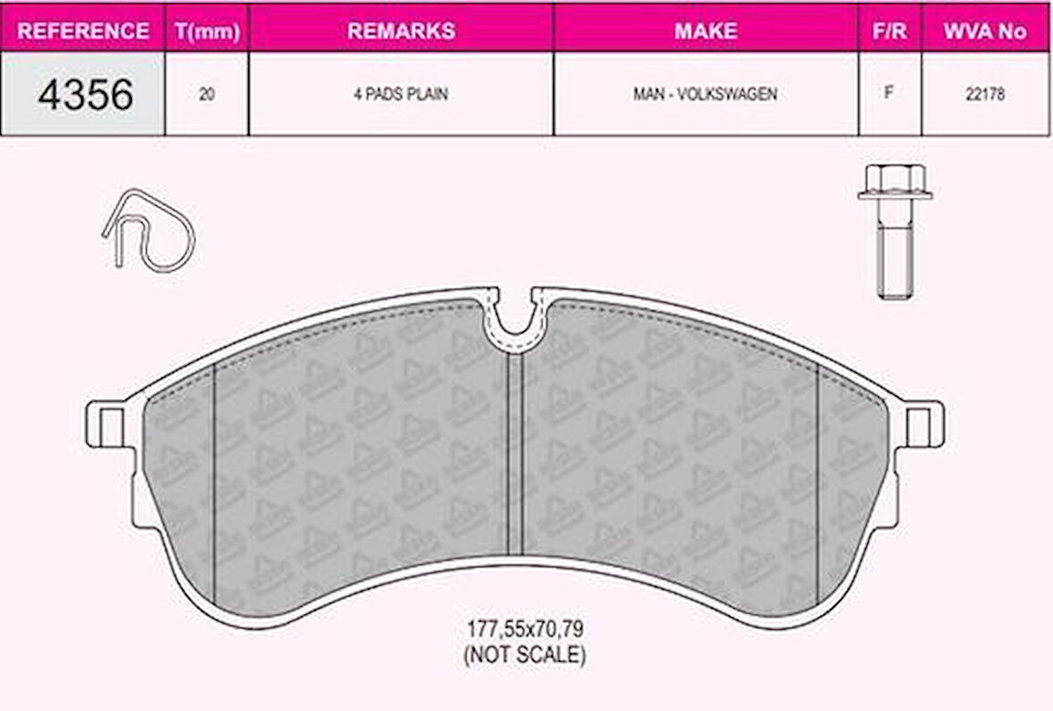 Beşer 4356 Fren Balatası Ön Crafter 2.0TDI 16-Dasa-B-C \ Daua-B-C \ Dava \ Dawa MAN Tge 2.0TDI 16- 2N0698151A