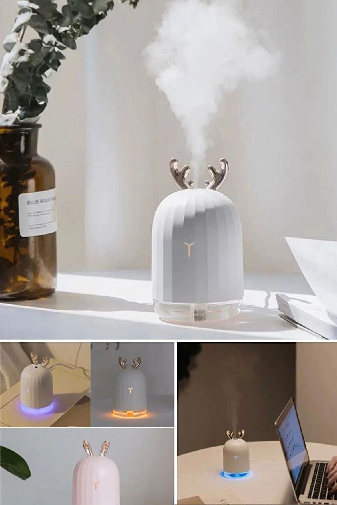 Geyik Boynuzlu Ultrasonik Oda Nemlendirici LED Işıklı Aroma Difüzörü