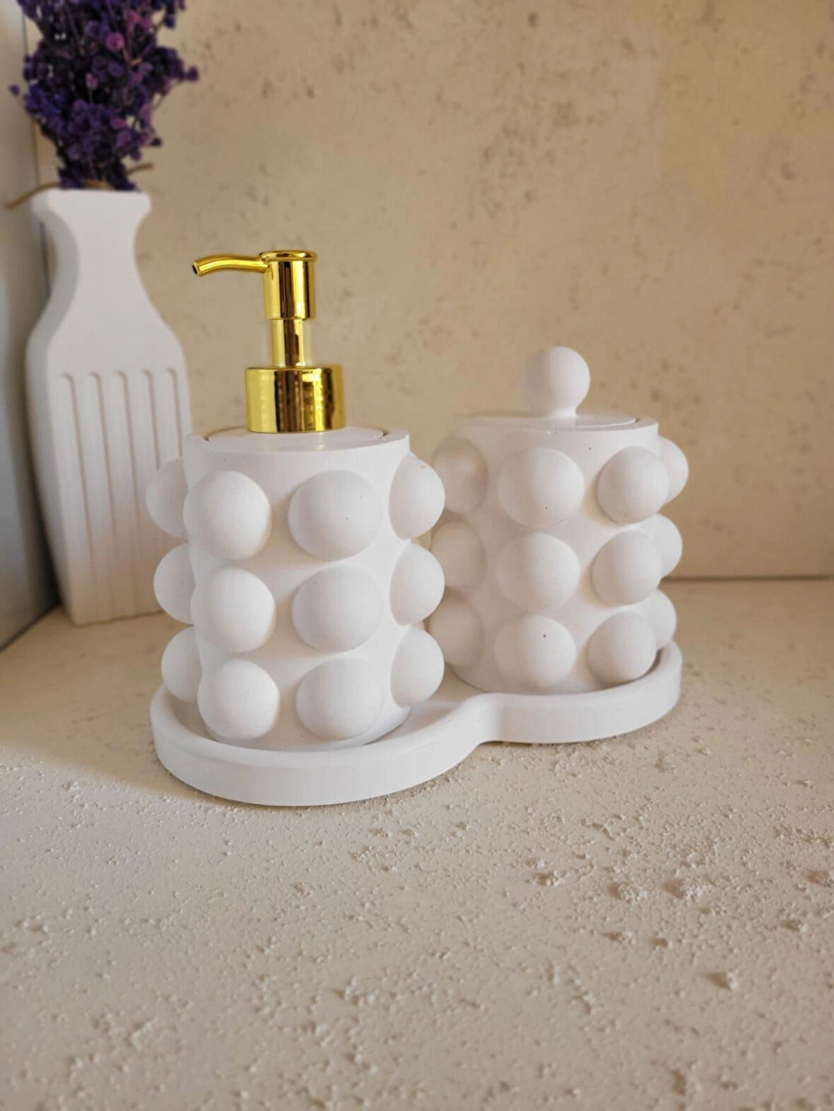 Beyaz Gold Beton Buble Sıvı Sabunluk Set