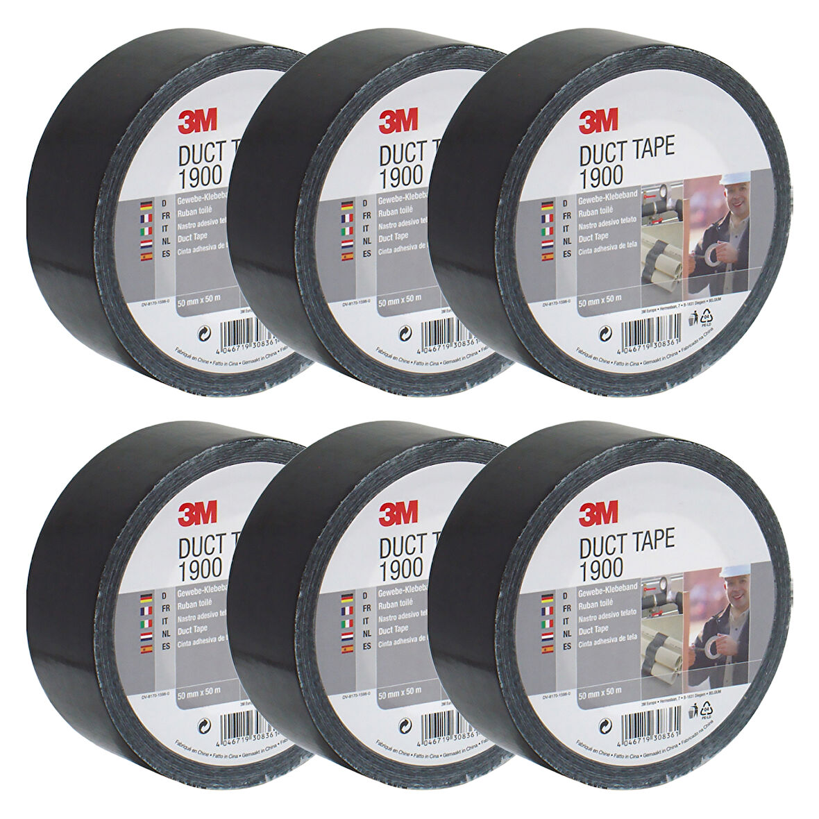 3M 1900 Siyah Bez Bant 6 Adet 50mm*50mt