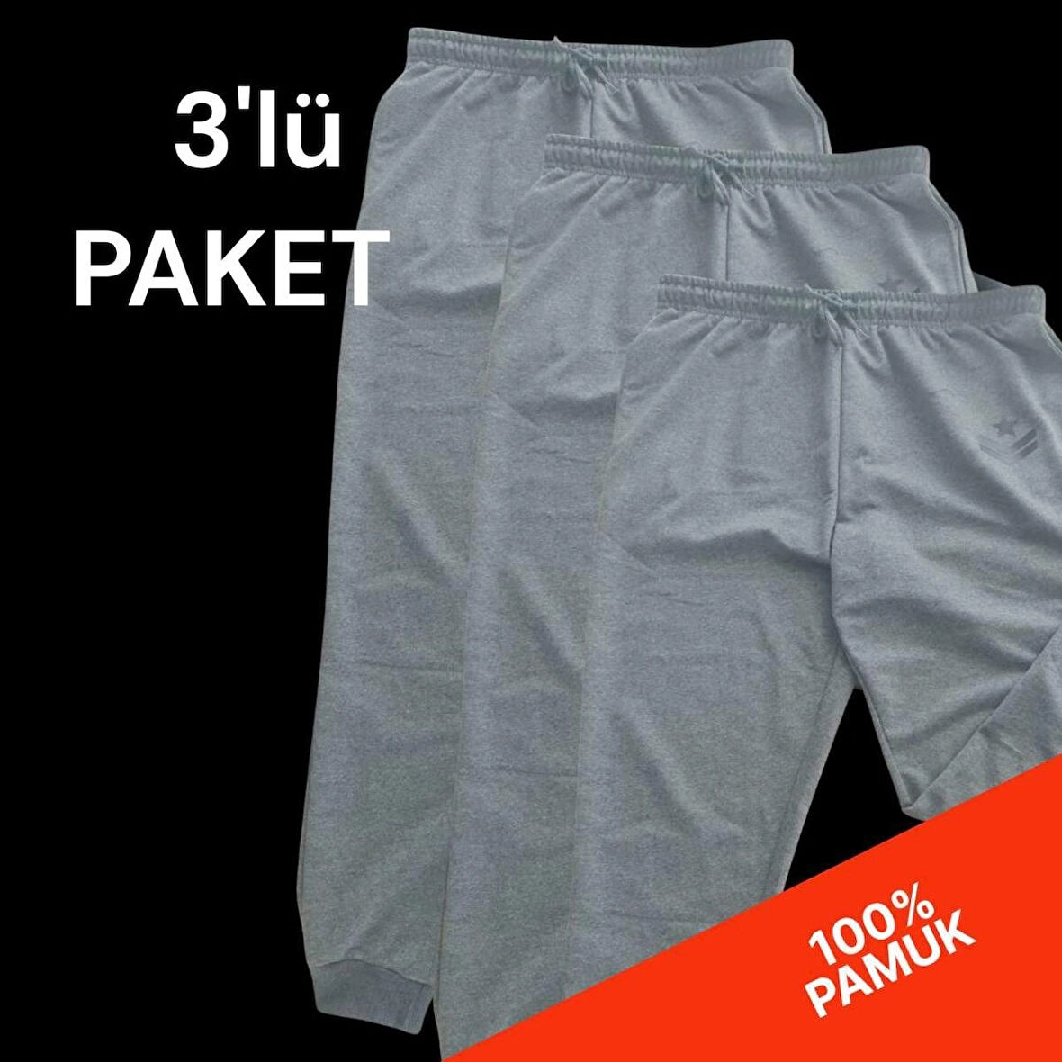 3Lü Paket Eşofman Altı Pamuklu Kumaş, Lastikli ve Bağcıklı Bel, Yan cepler, Lastikli Esnek paça