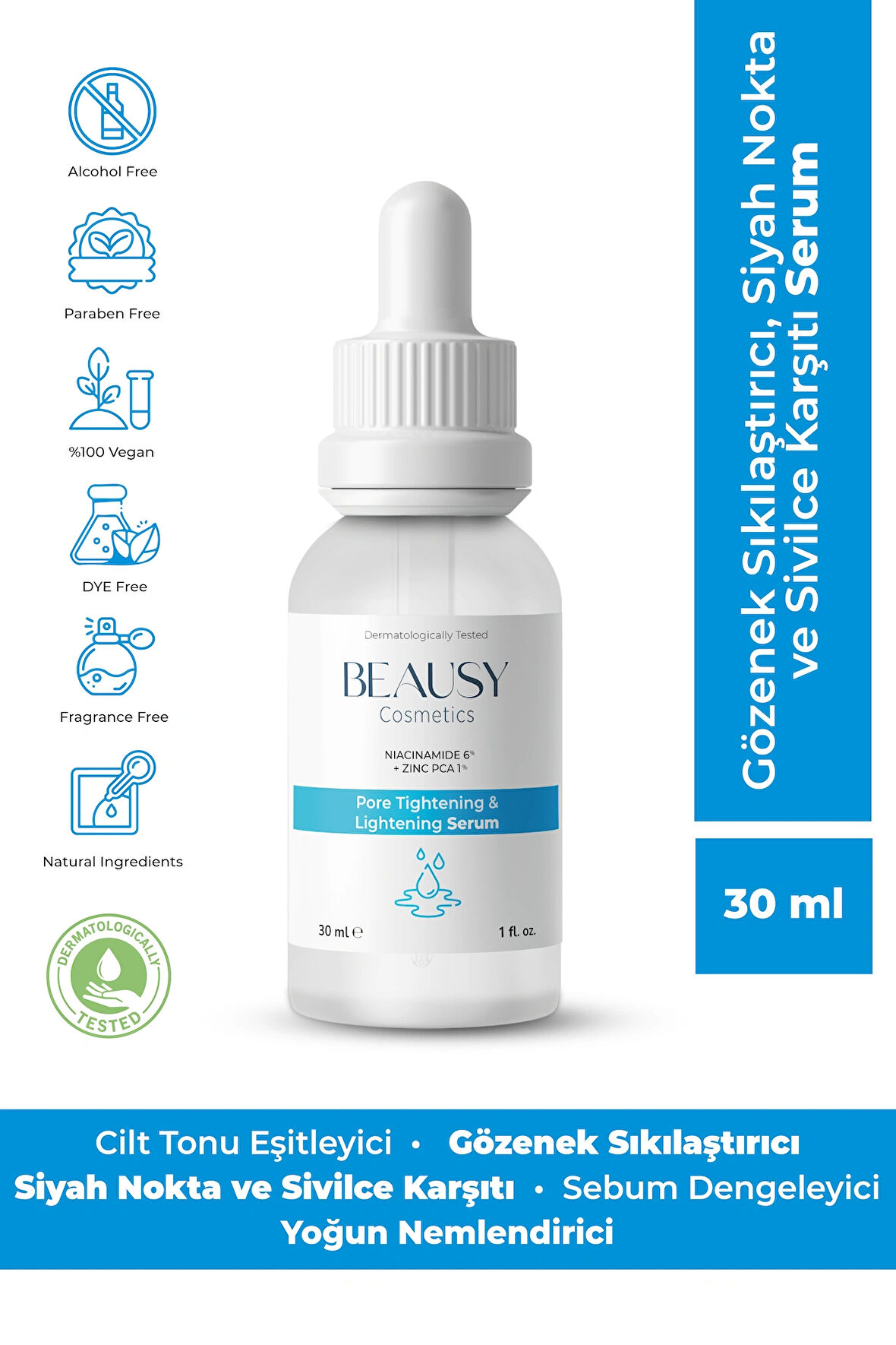 Gözenek Sıkılaştırıcı, Siyah Nokta ve Sivilce Karşıtı Serum 30ml (niacinamide 6% + zinc pca)