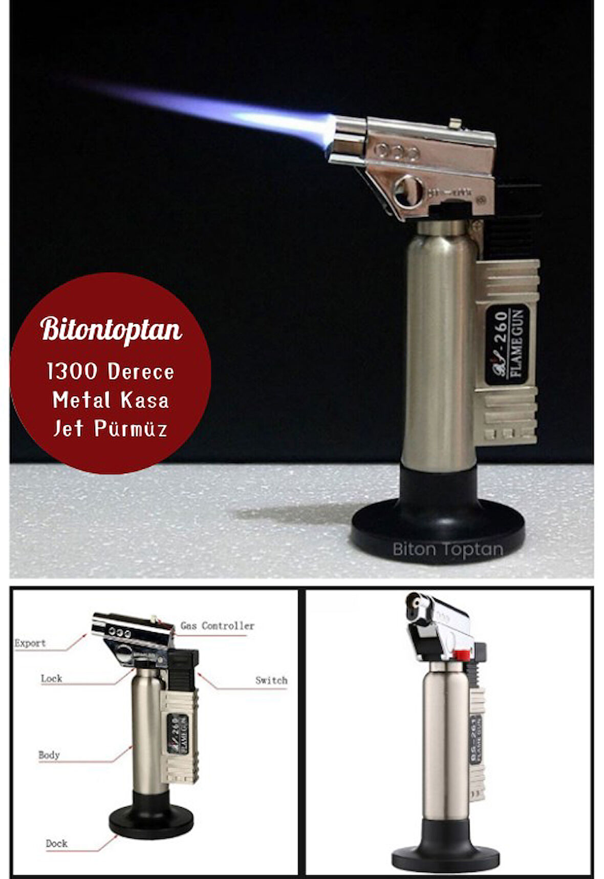 Metal Kasa Torch Pürmüz Çakmak 1300 Derece Isı Tabancası  Aşcı Pürmüzü Tıbbi Diş Pürmüzü  BS-261 