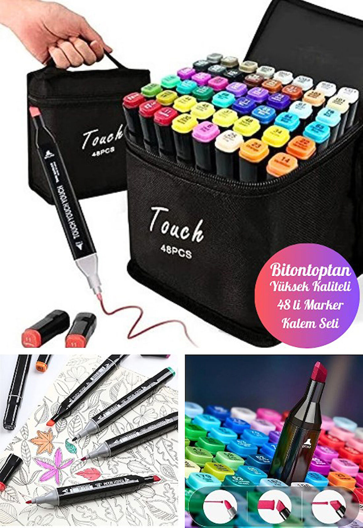 48 li Çift Tatraflı Marker Kalem Seti Resim Mimari Ve Grafik Tasarım Kalemi Yüksek Kalite 