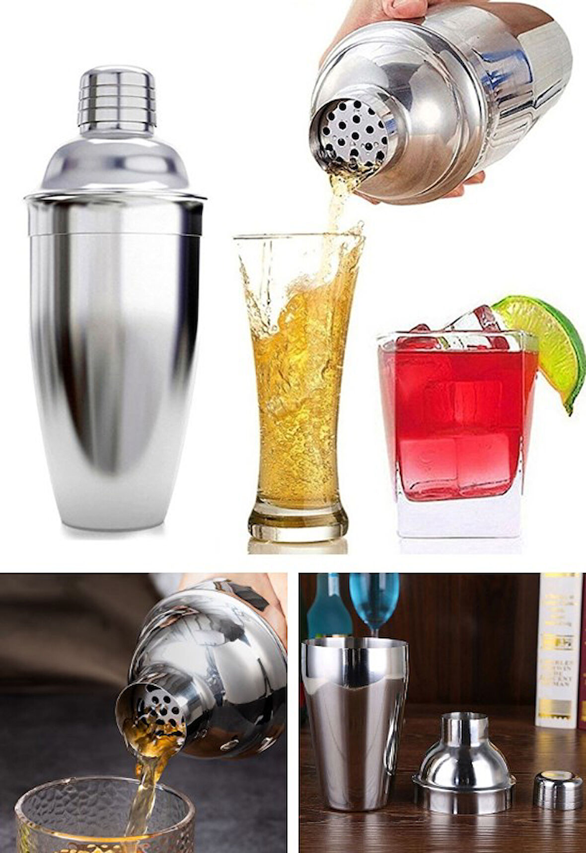 500 ml Shaker Kokteyl Hazırlama Kabı Bardağı Kokteyl Karıştırıcı Komple Çelik 