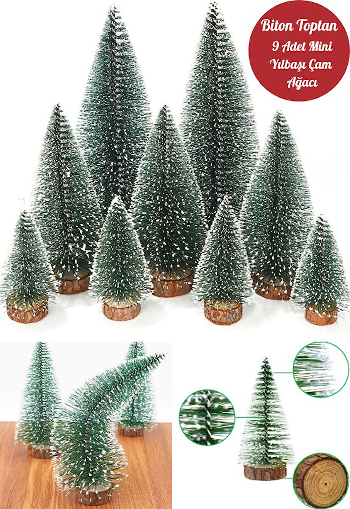 9 Adet Nevada Mini Çam Ağacı Uçlarına Kar Yağmış Karlı Yılbaşı Hediyesi  15-12-8  cm