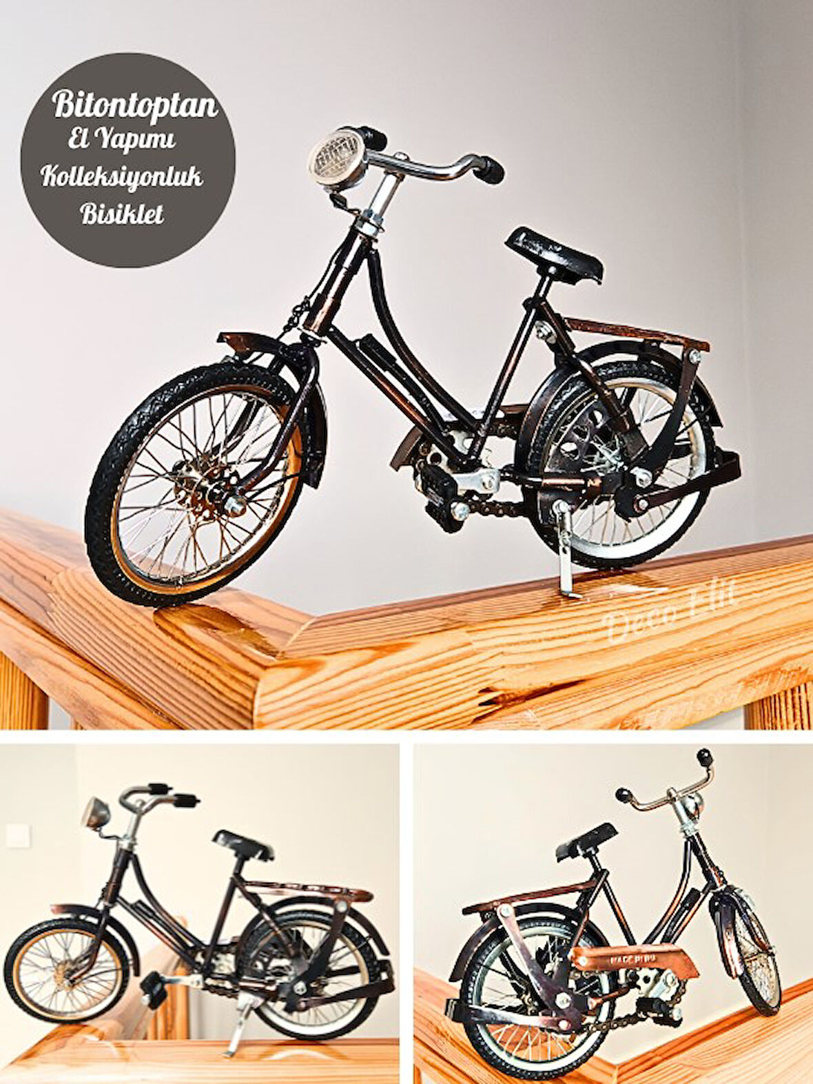 El Yapımı Metal Tasarım Dekoratif Bisiklet Detaylı Koleksiyonluk İthal Bisiklet 27 cm
