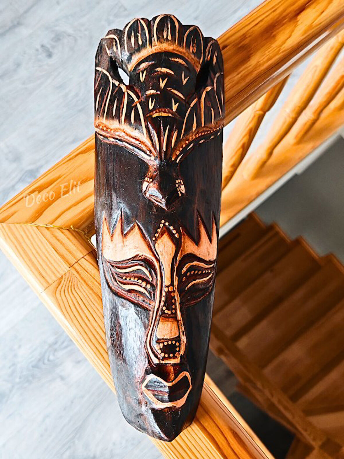 Ahşap Oyma Kuş Surat Mask Totem Aborjin Tipi Duvar Objesi Mindi Ağacı El Oyması 30 cm