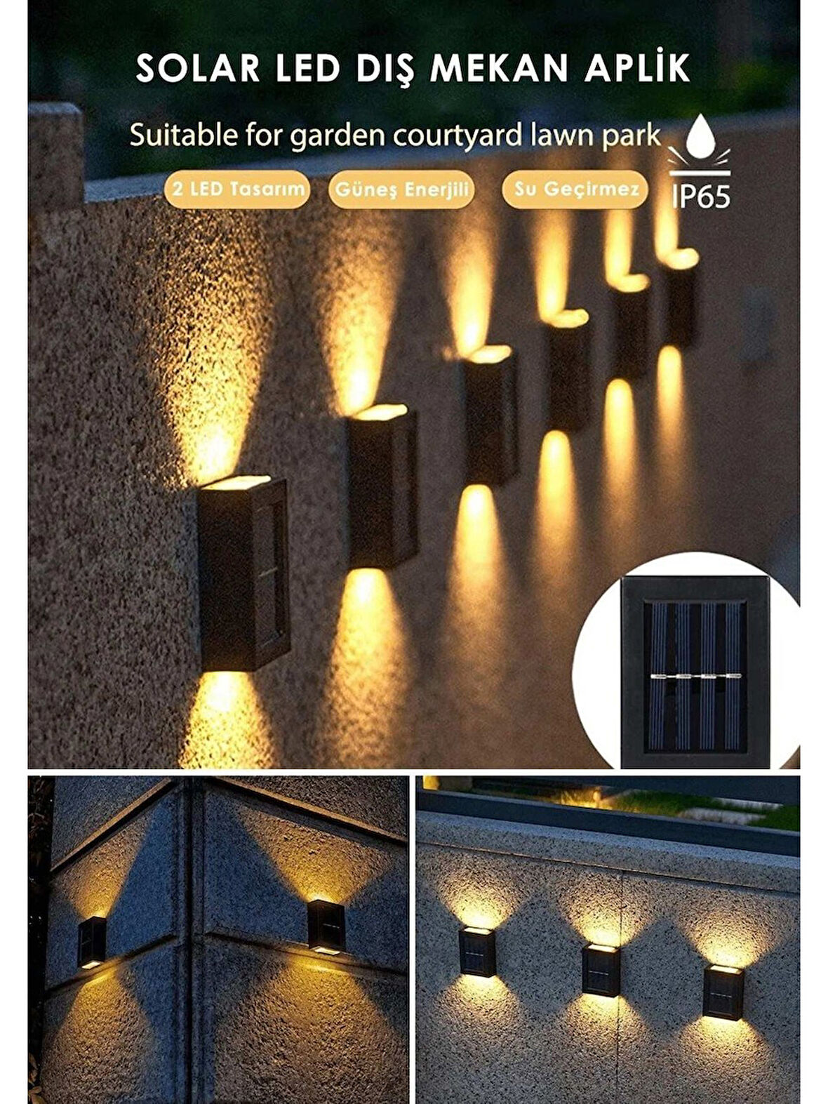 4 Adet Yeni Nesil Solar Çift Yönlü Duvar Lambası Güneş Enerjili Solar Aydınlatma Modern Dekorasyon A