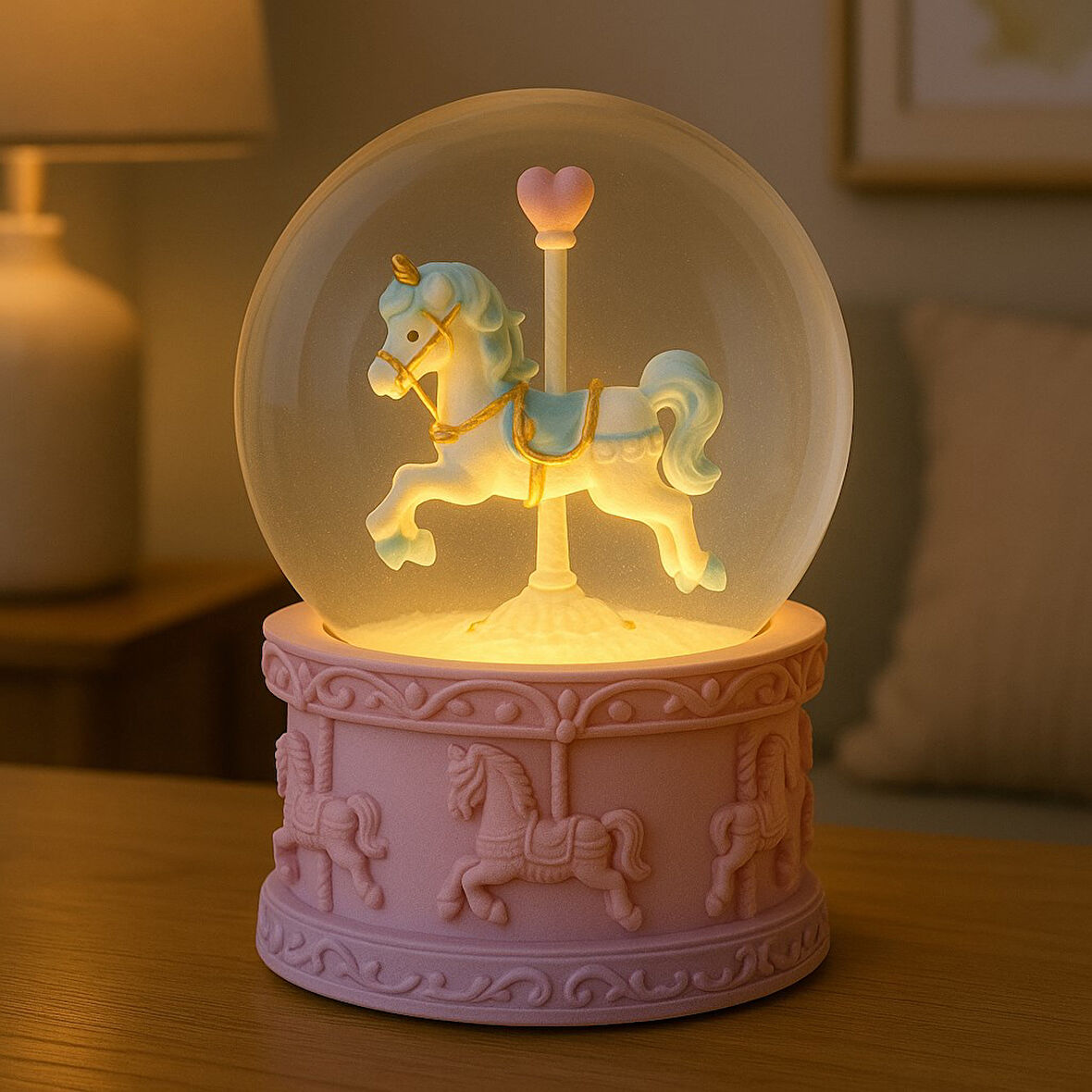 Mor Unicorn Tasarımlı Kar Küresi Işıklı Orta Boy 9 cm