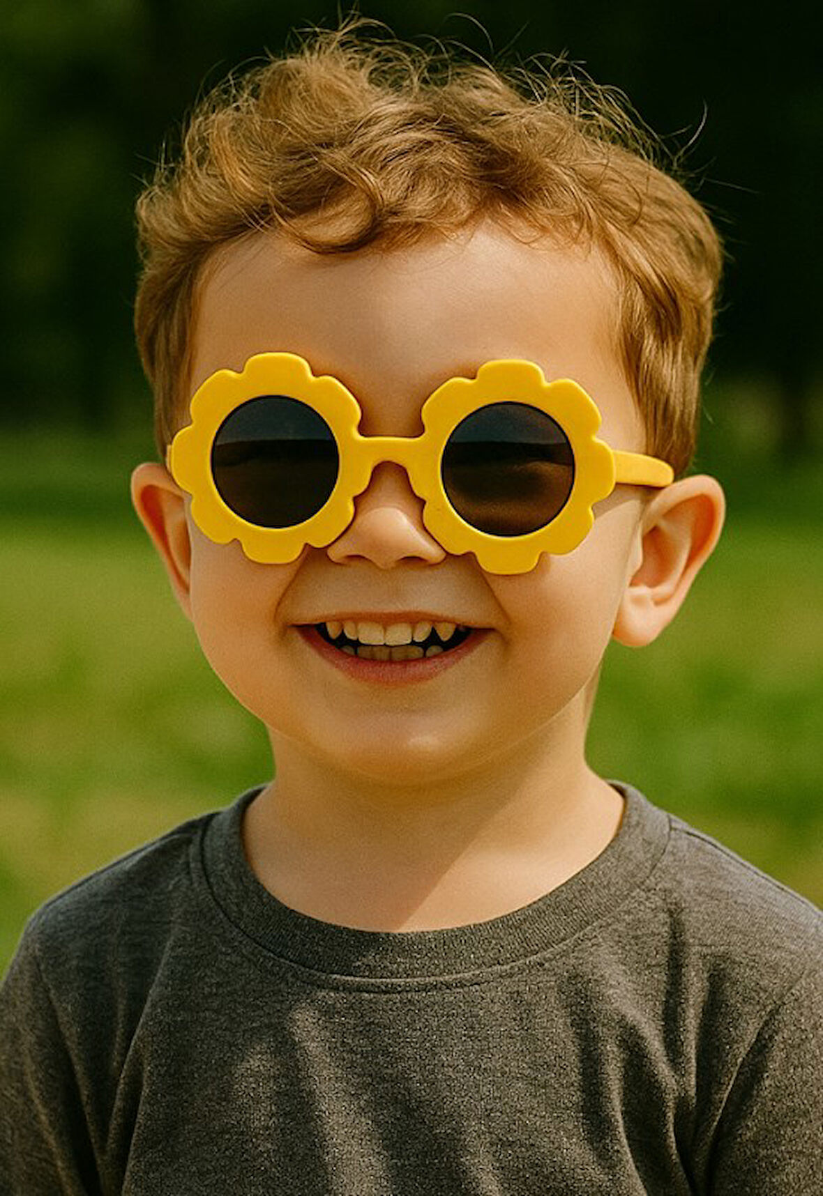 Kids Güneş Gözlüğü Koyu Sarı Papatya Çerçeve UV 400 Korumalı CE Belgeli Güneş Gözlüğü