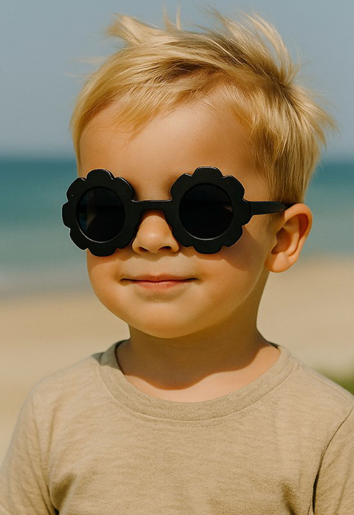 Kids Güneş Gözlüğü Siyah Papatya Çerçeve UV 400 Korumalı CE Belgeli Güneş Gözlüğü