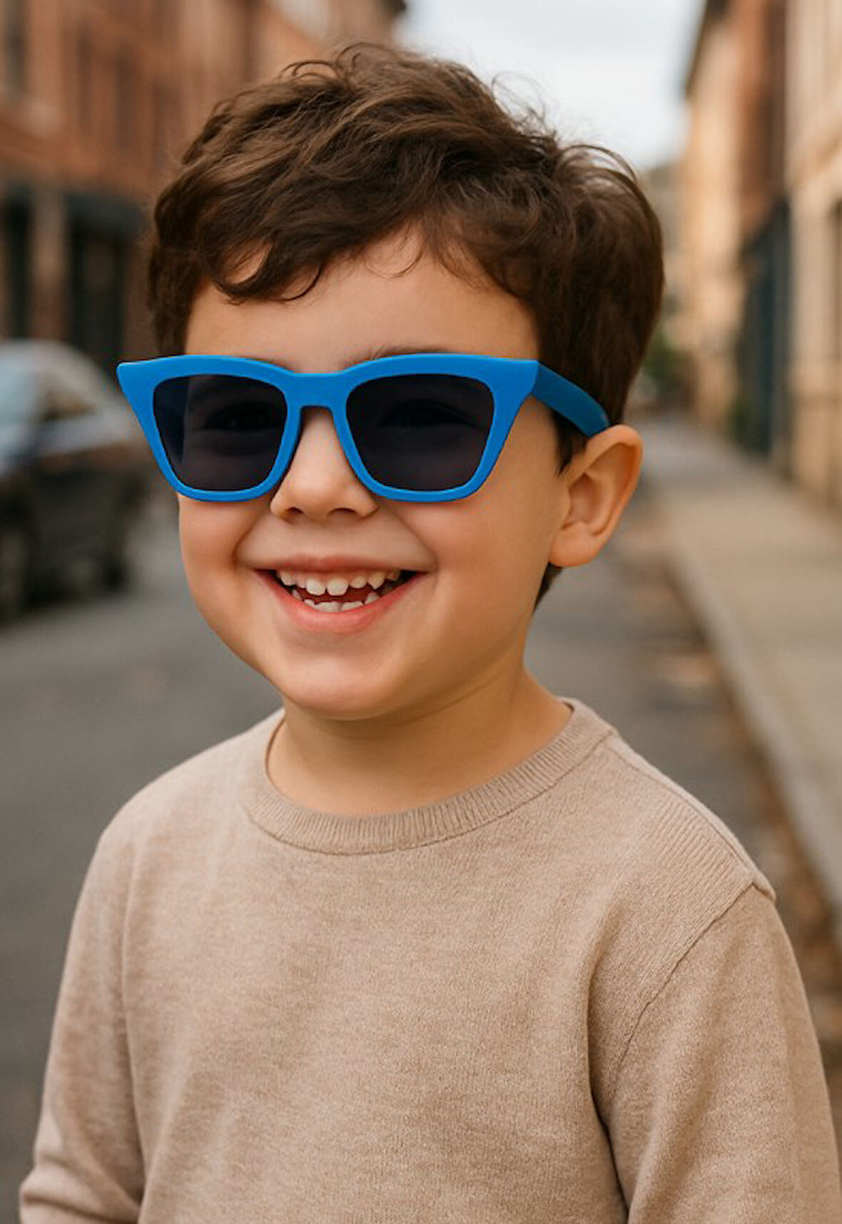 Kids Güneş Gözlüğü Mavi Çekik Çerçeve UV 400 Korumalı CE Belgeli Çocuk Güneş Gözlüğü