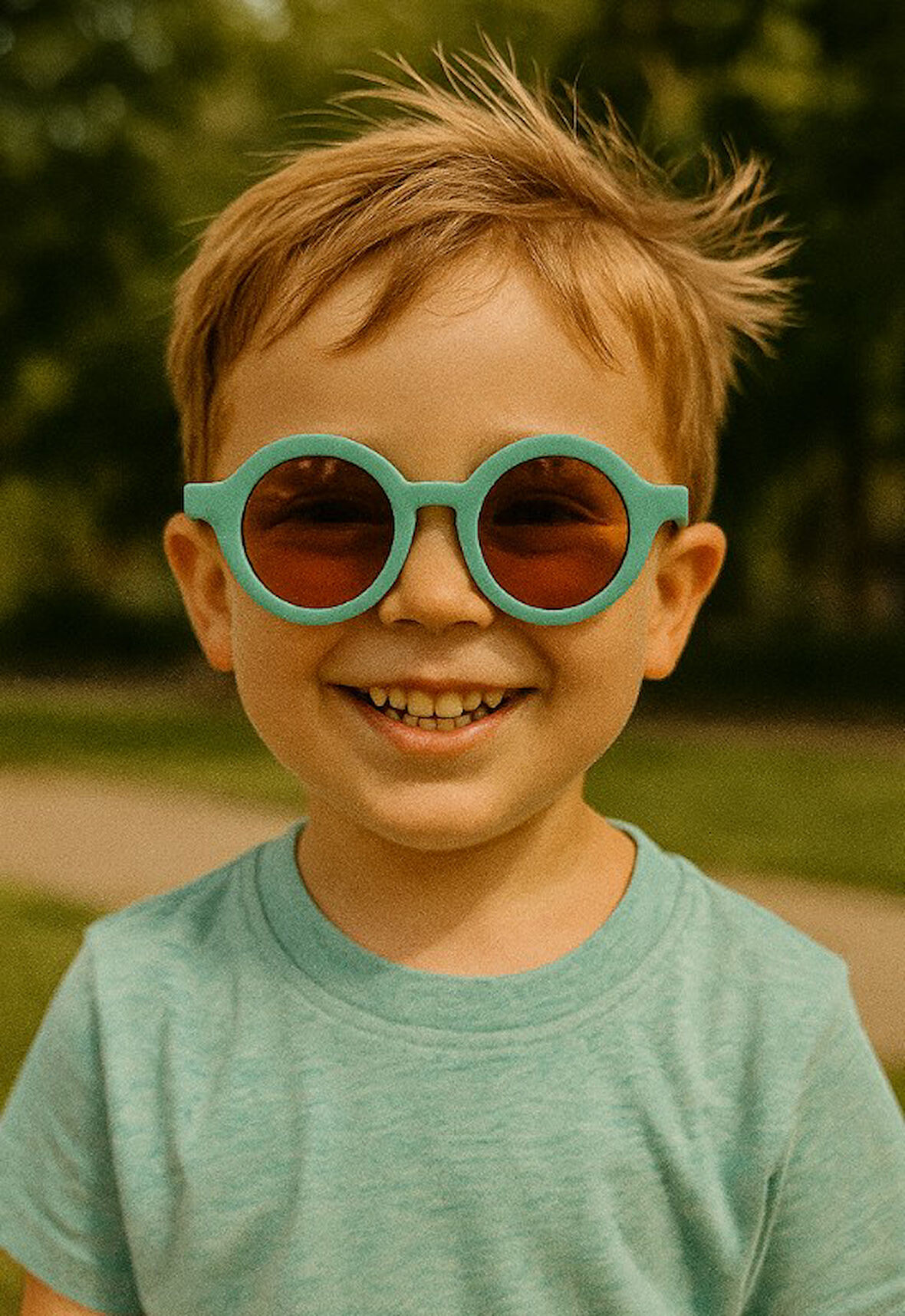 Kids Güneş Gözlüğü Yeşil Yuvarlak Çerçeve UV 400 Korumalı CE Belgeli Çocuk Güneş Gözlüğü