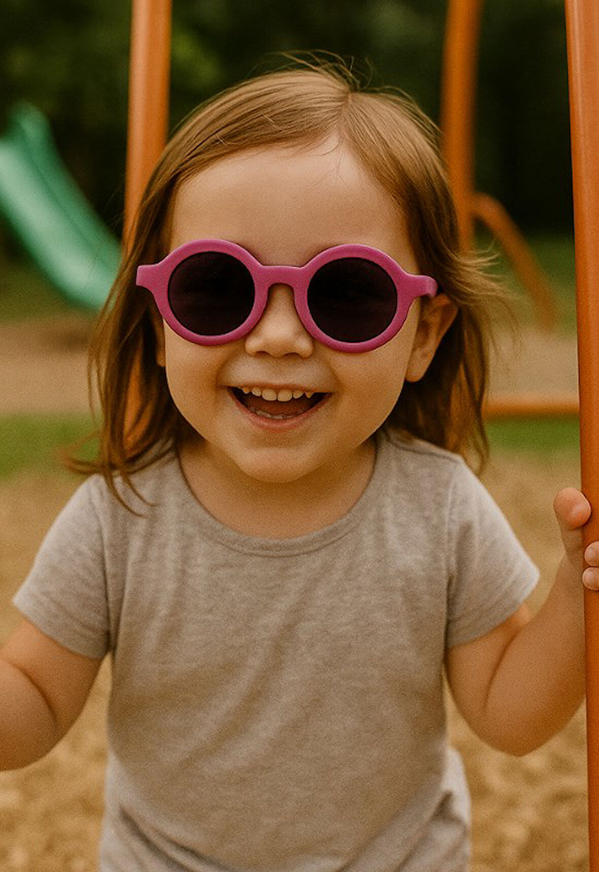 Kids Güneş Gözlüğü Fuşya Yuvarlak Çerçeve UV 400 Korumalı CE Belgeli Çocuk Güneş Gözlüğü